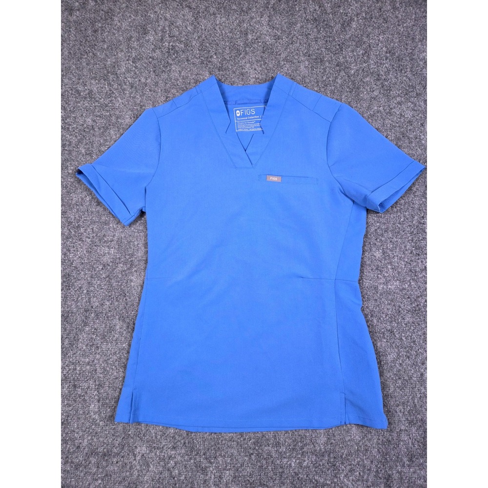 FIGS Scrub Top Womens XS Technical Collection Blue V-Neck Short Sleeve Pocket